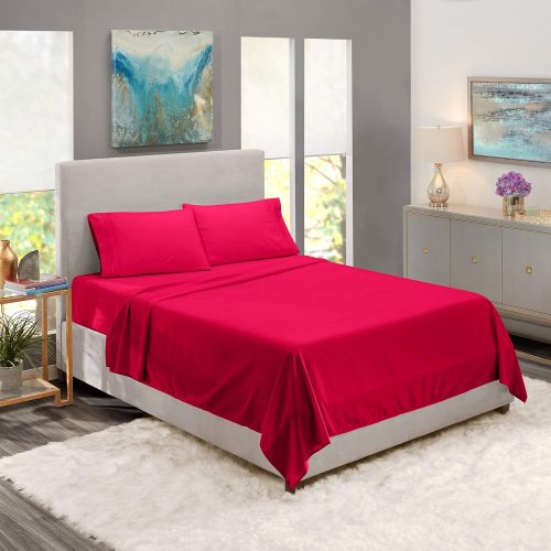  Nestl Bedding Soft Sheets Set  4 Piece Bed Sheet Set, 3-Line Design Pillowcases  Wrinkle Free  Good Fit Deep Pockets Fitted Sheet  Warranty Included  California King, Hot Pink