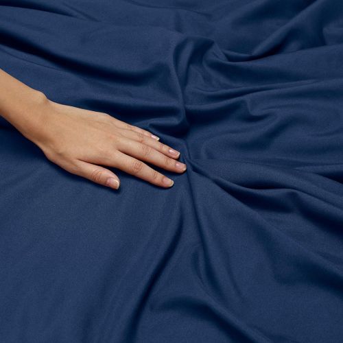 Nestl Bedding Soft Sheets Set  4 Piece Bed Sheet Set, 3-Line Design Pillowcases  Wrinkle Free  8”12” Good Fit Low Profile Fitted Sheet  Warranty Included  RV Short Queen, Nav