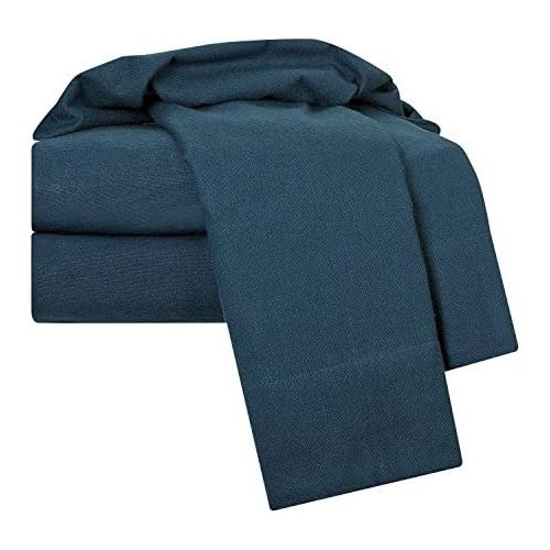  [아마존베스트]Nestl Bedding Heavyweight 100% Cotton Flannel Sheet Set, Twin - Navy Blue - Luxurious Soft Hypoallergenic and Very Silky Bedding Fabric Enjoy A Comfortable Sleeping Experience