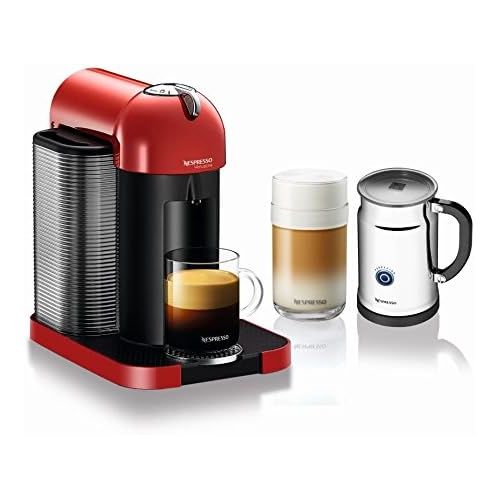 네슬레 Nestle Nespresso Nespresso A+GCA1-US-RE-NE VertuoLine Coffee and Espresso Maker with Aeroccino Plus Milk Frother, Red (Discontinued Model)