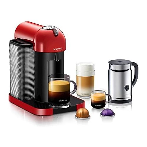 네슬레 Nestle Nespresso Nespresso A+GCA1-US-RE-NE VertuoLine Coffee and Espresso Maker with Aeroccino Plus Milk Frother, Red (Discontinued Model)