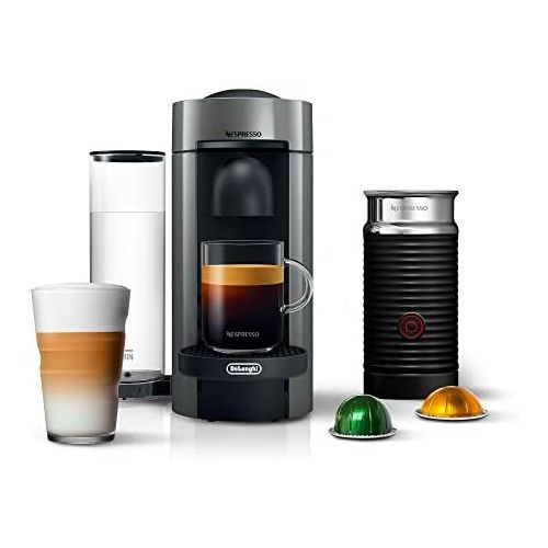 네슬레 Nestle Nespresso Nespresso Vertuo Plus Coffee and Espresso Maker by DeLonghi, Grey with Aeroccino Milk Frother