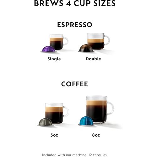 네슬레 Nestle Nespresso Nespresso Vertuo Plus Coffee and Espresso Maker by DeLonghi, Grey with Aeroccino Milk Frother