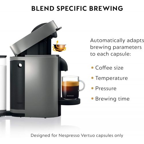 네슬레 Nestle Nespresso Nespresso Vertuo Plus Coffee and Espresso Maker by DeLonghi, Grey with Aeroccino Milk Frother