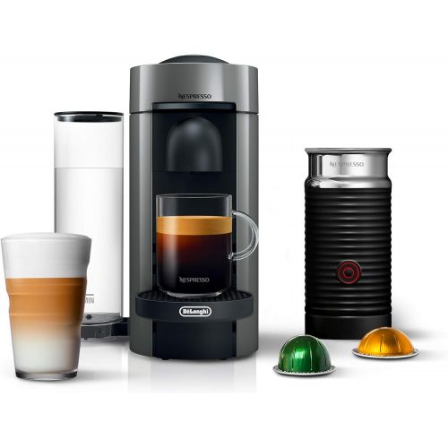 네슬레 Nestle Nespresso Nespresso Vertuo Plus Coffee and Espresso Maker by DeLonghi, Grey with Aeroccino Milk Frother