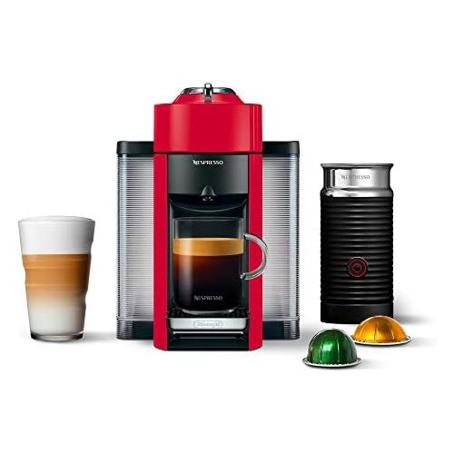 네슬레 Nestle Nespresso Nespresso Vertuo Coffee and Espresso Maker by DeLonghi, Shiny Red with Aeroccino Milk Frother