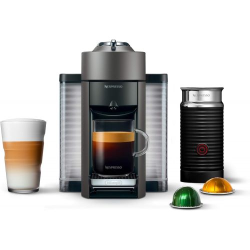 네슬레 Nestle Nespresso Nespresso Vertuo Coffee and Espresso Maker by DeLonghi, Titan with Aeroccino Milk Frother