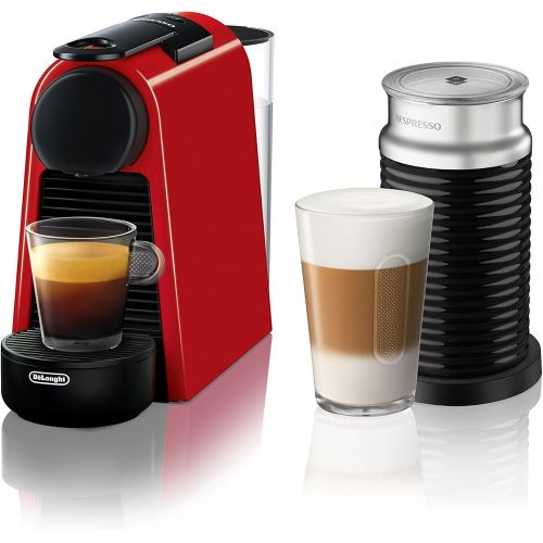 네슬레 Nestle Nespresso Nespresso Essenza Mini Original Espresso Machine Bundle with Aeroccino Milk Frother by DeLonghi, Red