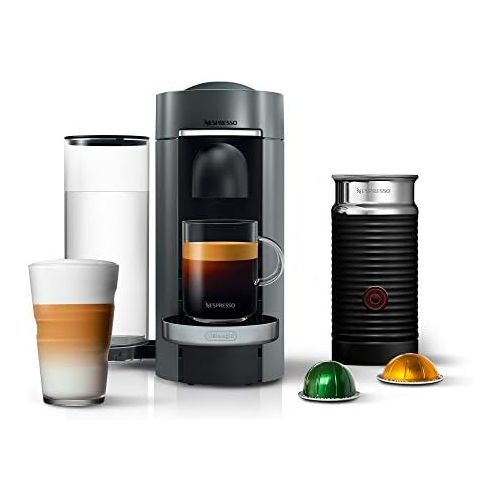 네슬레 Nestle Nespresso Nespresso Vertuo Plus Deluxe Coffee and Espresso Maker by DeLonghi, Titan with Aeroccino Milk Frother