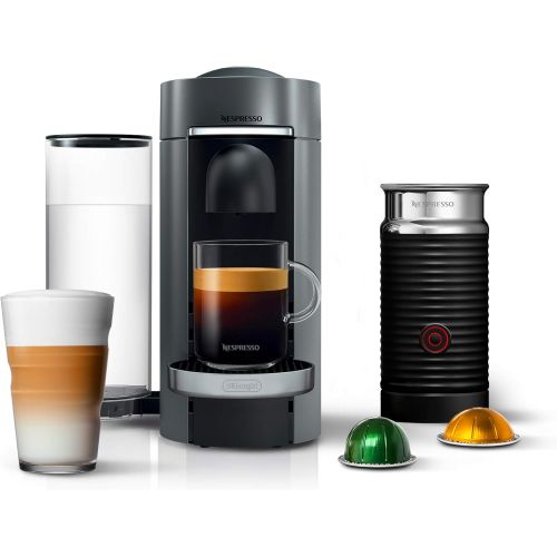 네슬레 Nestle Nespresso Nespresso Vertuo Plus Deluxe Coffee and Espresso Maker by DeLonghi, Titan with Aeroccino Milk Frother
