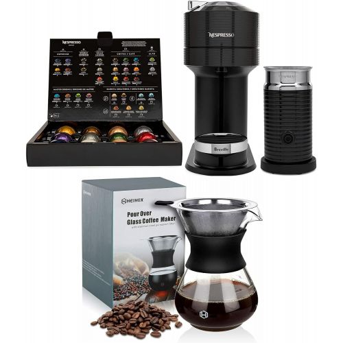 네슬레 Nestle Nespresso Nespresso BNV560BLK1BUC1 Vertuo Next Coffee and Espresso Machine (Classic Black) Bundle with 14 oz Pour Over Coffee Maker Set (2 Items)