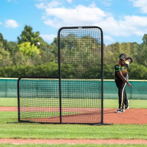  Net World Sports Fortress Regulation Baseball L-Screen [7ft x 7ft] Premium-Grade Pitcher Protector Screen Baseball Net L Screen Baseball Practice Equipment Baseball Pitching Net