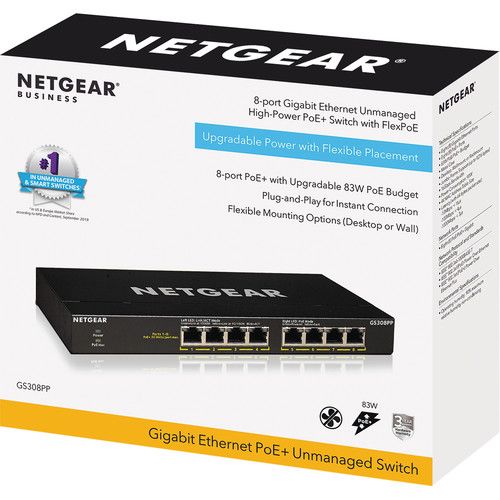  Netgear GS308PP 8-Port Gigabit PoE+ Compliant Unmanaged Switch