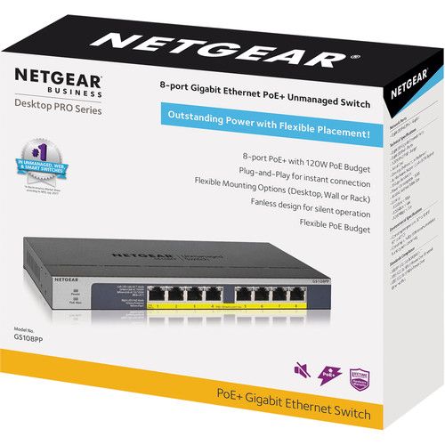  Netgear 8-Port Gigabit Ethernet PoE+ Unmanaged Switch