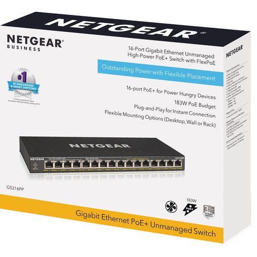  Netgear GS316PP 16-Port Gigabit PoE+ Compliant Unmanaged Switch