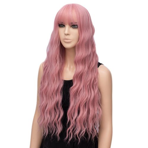  Netgo netgo Womens Pink Wig Long Fluffy Curly Wavy Hair Wigs for Girl Heat Friendly Synthetic Cosplay Party Wigs