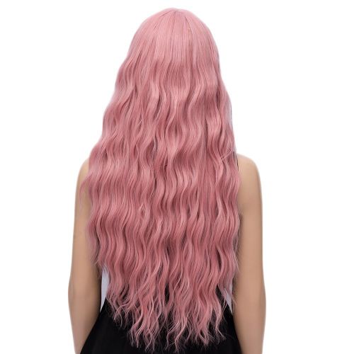 Netgo netgo Womens Pink Wig Long Fluffy Curly Wavy Hair Wigs for Girl Heat Friendly Synthetic Cosplay Party Wigs