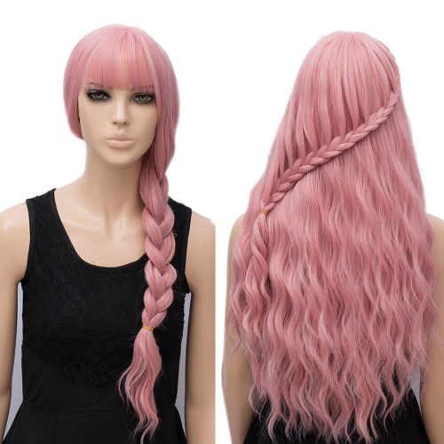  Netgo netgo Womens Pink Wig Long Fluffy Curly Wavy Hair Wigs for Girl Heat Friendly Synthetic Cosplay Party Wigs