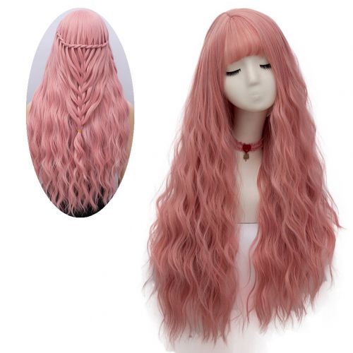  Netgo netgo Womens Pink Wig Long Fluffy Curly Wavy Hair Wigs for Girl Heat Friendly Synthetic Cosplay Party Wigs