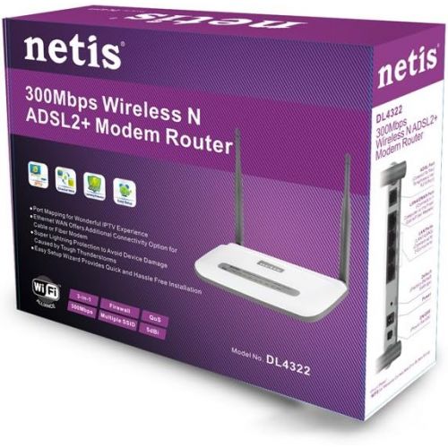  [아마존베스트]Netis DL4323 Wireless N300 ADSL2+ Modem Router, 2.4Ghz 300Mbps, 802.11b/g/n, Splitter, 5dBi High Gain Antenna (DL4322)