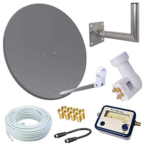  [아마존베스트]-Service-Informationen netshop 25 HD Satellite System 80 cm Mirror + Opticum Quad LNB for 4 Users + 50 m Cable + 40 cm Wall Mount + SAT Finder (3 Colours Selectable) SD HD Full HD 4K UHD Reception