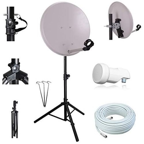  [아마존베스트]-Service-Informationen netshop 25 Digital Camping Satellite System 40 cm Mirror with Optical HD Single LNB + 10m Cable + Camping Tripod (SD HD Full HD 4K UHD)