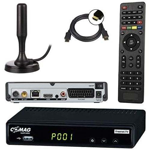  Netshop 25 Set: Comag SL65T2 DVB T2 Receiver (With Access System for Freenet TV) + Active DVB T2 Antenna + HDMI Cable, HDTV, PVR Ready, HD USB Media Player, HDMI and SCART Output,