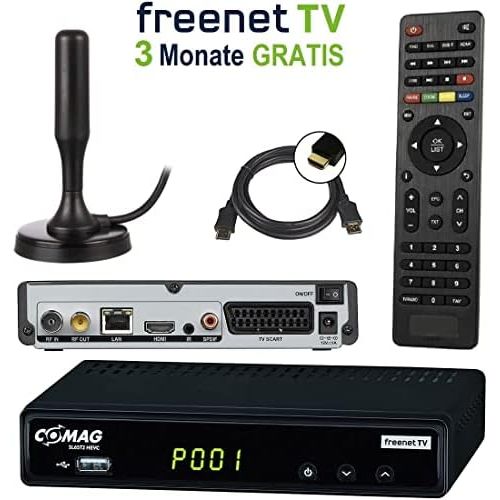  Netshop 25 Set: Comag SL65T2 DVB T2 Receiver (With Access System for Freenet TV) + Active DVB T2 Antenna + HDMI Cable, HDTV, PVR Ready, HD USB Media Player, HDMI and SCART Output,