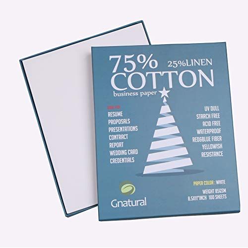  Neutral 75% Cotton 25% Linen Paper,85gsm Inkjet Laser Printing Paper,8.5x11 White Color,100sheets Waterproof Cotton Paper