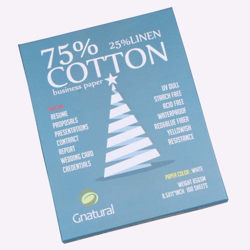  Neutral 75% Cotton 25% Linen Paper,85gsm Inkjet Laser Printing Paper,8.5x11 White Color,100sheets Waterproof Cotton Paper