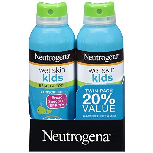  [아마존베스트]Neutrogena Wet Skin Kids Sunscreen Spray, Water-Resistant and Oil-Free, Broad Spectrum SPF 70+, 5 oz, 2 Pack