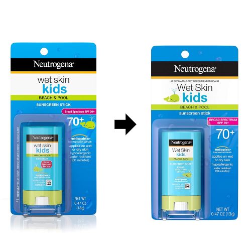  [아마존베스트]Neutrogena Wet Skin Kids Water Resistant Sunscreen Stick for Face and Body, Broad Spectrum SPF 70, 0.47 oz