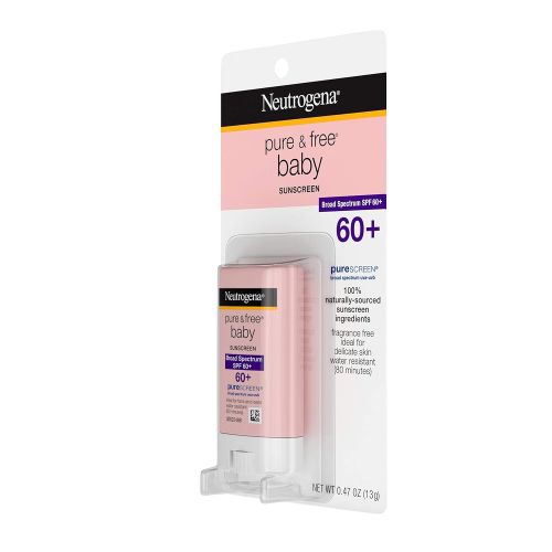  [아마존베스트]Neutrogena Pure & Free Baby Mineral Sunscreen Stick with Broad Spectrum SPF 60 & Zinc Oxide, Water-Resistant, Hypoallergenic, Oil- & PABA-Free Baby Sunscreen, 0.47 oz