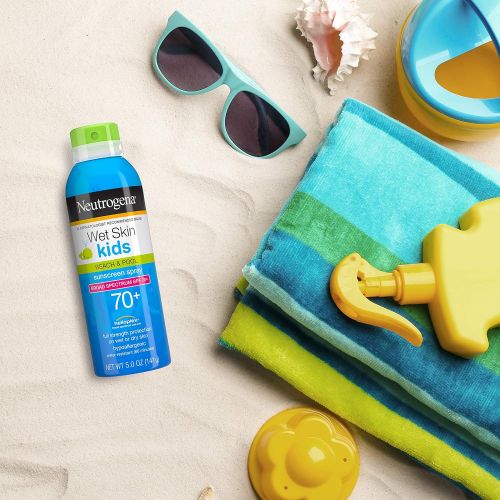  Johnsons Baby Neutrogena Wet Skin Kids Sunscreen Spray, Water-Resistant and Oil-Free, Broad Spectrum SPF 70+, 5 oz