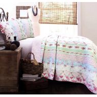 Neutrogena Cozy Line Home Fashions Daisy Field Bedding Quilt Set, Pink White Flower Floral Embroidered Real Patchwork 100% Cotton Reversible Coverlet Bedspread for Girl (Wild Rose, Queen - 3