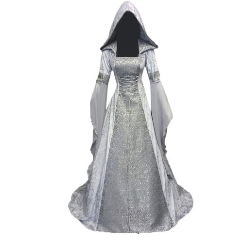  Nevera Womens Fashion Long Sleeve Hooded Medieval Dress Cosplay Long Dress