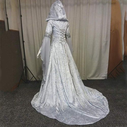  Nevera Womens Fashion Long Sleeve Hooded Medieval Dress Cosplay Long Dress