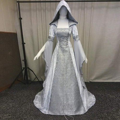  Nevera Womens Fashion Long Sleeve Hooded Medieval Dress Cosplay Long Dress