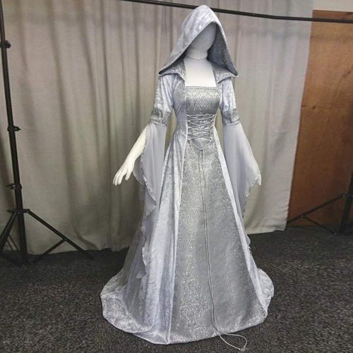  Nevera Womens Fashion Long Sleeve Hooded Medieval Dress Cosplay Long Dress