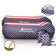 Nevlers 2 Pack Inflatable Loungers with Side Pockets & Matching Bag - American Flag - Waterproof and Portable Lounger - Easy to Take to The Beach, Park, Pool, and as Camping Access