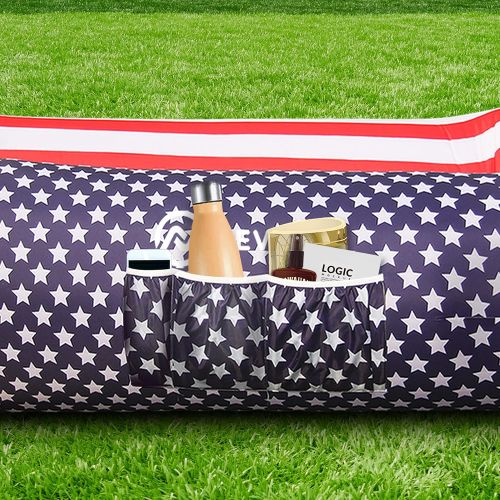  Nevlers 2 Pack Inflatable Loungers with Side Pockets & Matching Bag - American Flag - Waterproof and Portable Lounger - Easy to Take to The Beach, Park, Pool, and as Camping Access