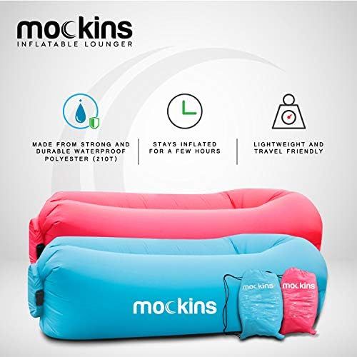  Mockins 2 Pack Inflatable Lounger Air Sofa Perfect for Beach Chair Camping Chairs or Portable Hammock and Includes Travel Bag Pouch and Pockets | Easy to Use Camping Accessories -B