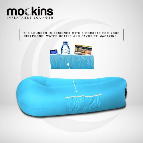  Mockins 2 Pack Inflatable Lounger Air Sofa Perfect for Beach Chair Camping Chairs or Portable Hammock and Includes Travel Bag Pouch and Pockets | Easy to Use Camping Accessories -B