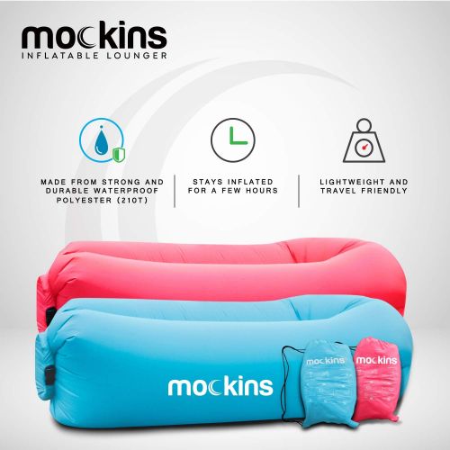  Mockins 2 Pack Inflatable Lounger Air Sofa Perfect for Beach Chair Camping Chairs or Portable Hammock and Includes Travel Bag Pouch and Pockets | Easy to Use Camping Accessories -B