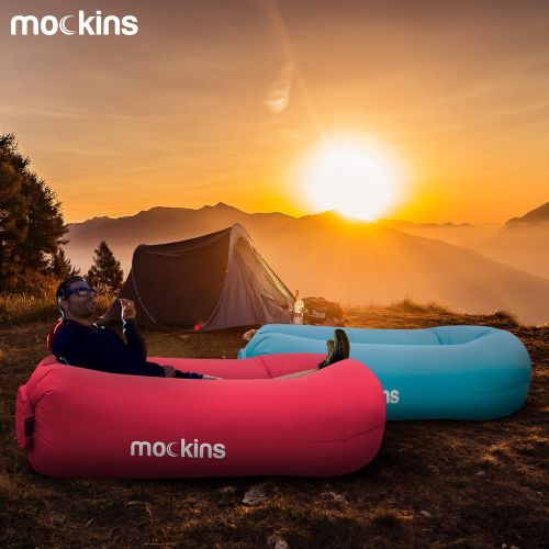  Mockins 2 Pack Inflatable Lounger Air Sofa Perfect for Beach Chair Camping Chairs or Portable Hammock and Includes Travel Bag Pouch and Pockets | Easy to Use Camping Accessories -B