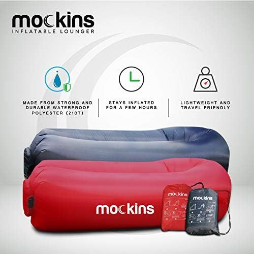  Mockins 2 Pack Navy & Red Inflatable Lounger Air Sofa Perfect for Beach Chair Camping Chairs or Portable Hammock and Includes Travel Bag Pouch and Pockets | Easy to Use Camping Acc