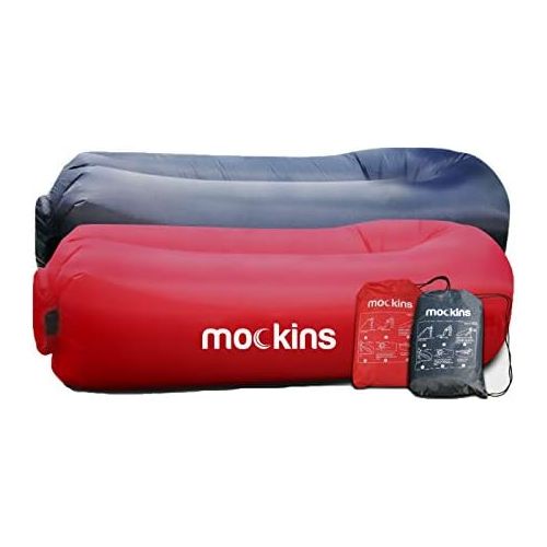  Mockins 2 Pack Navy & Red Inflatable Lounger Air Sofa Perfect for Beach Chair Camping Chairs or Portable Hammock and Includes Travel Bag Pouch and Pockets | Easy to Use Camping Acc