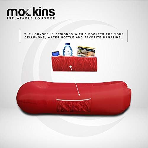  Mockins 2 Pack Navy & Red Inflatable Lounger Air Sofa Perfect for Beach Chair Camping Chairs or Portable Hammock and Includes Travel Bag Pouch and Pockets | Easy to Use Camping Acc