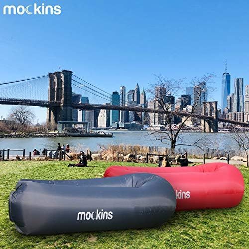  Mockins 2 Pack Navy & Red Inflatable Lounger Air Sofa Perfect for Beach Chair Camping Chairs or Portable Hammock and Includes Travel Bag Pouch and Pockets | Easy to Use Camping Acc