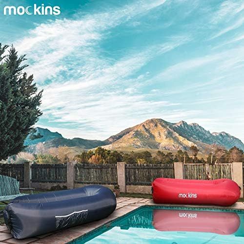  Mockins 2 Pack Navy & Red Inflatable Lounger Air Sofa Perfect for Beach Chair Camping Chairs or Portable Hammock and Includes Travel Bag Pouch and Pockets | Easy to Use Camping Acc
